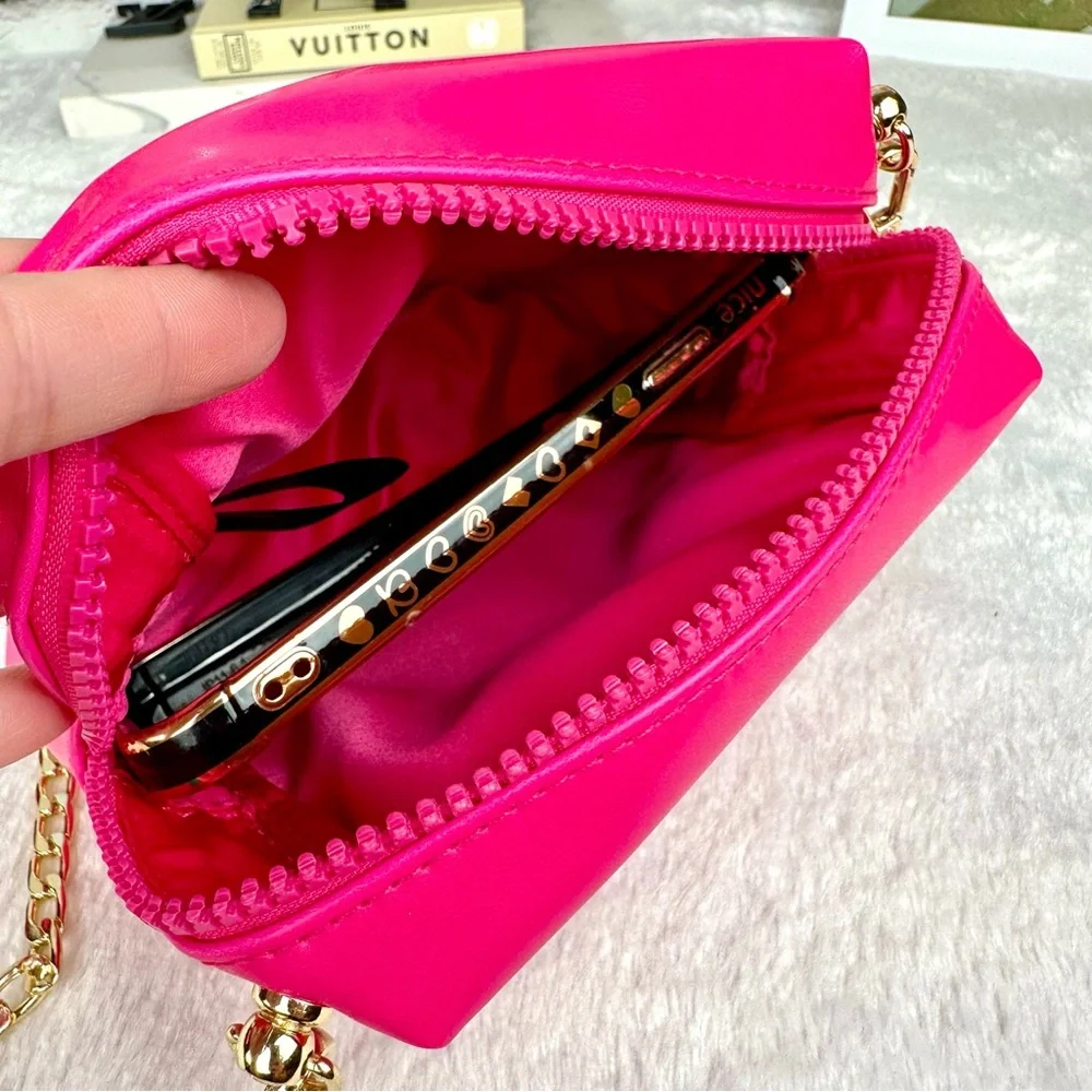YSL Yves Saint Laurent Hot Pink faux leathe Beauty Pouch Wristlet bag wi… - Picture 8 of 10